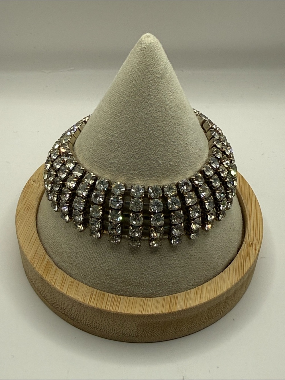 Vintage Crystal Multi-Row Statement Bracelet- Silver Tone 7”
